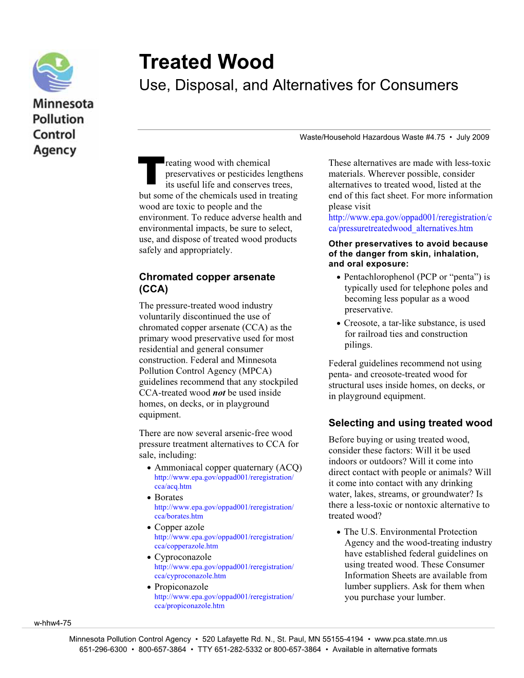 Treated Wood Use, Disposal, and Alternatives for Consumers