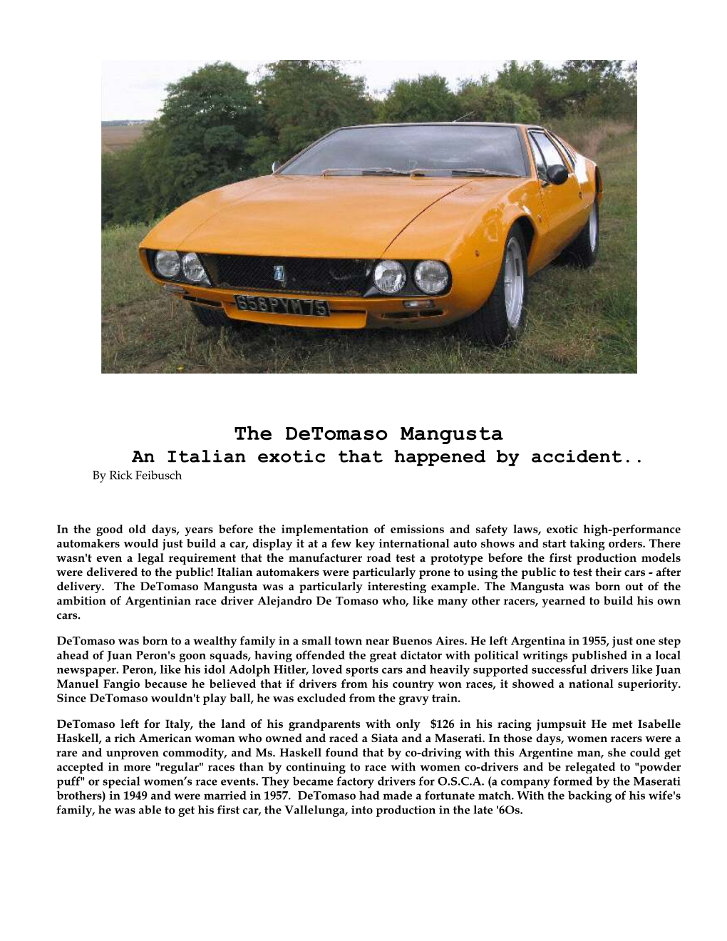 The Detomaso Mangusta an Italian Exotic That Happened by Accident