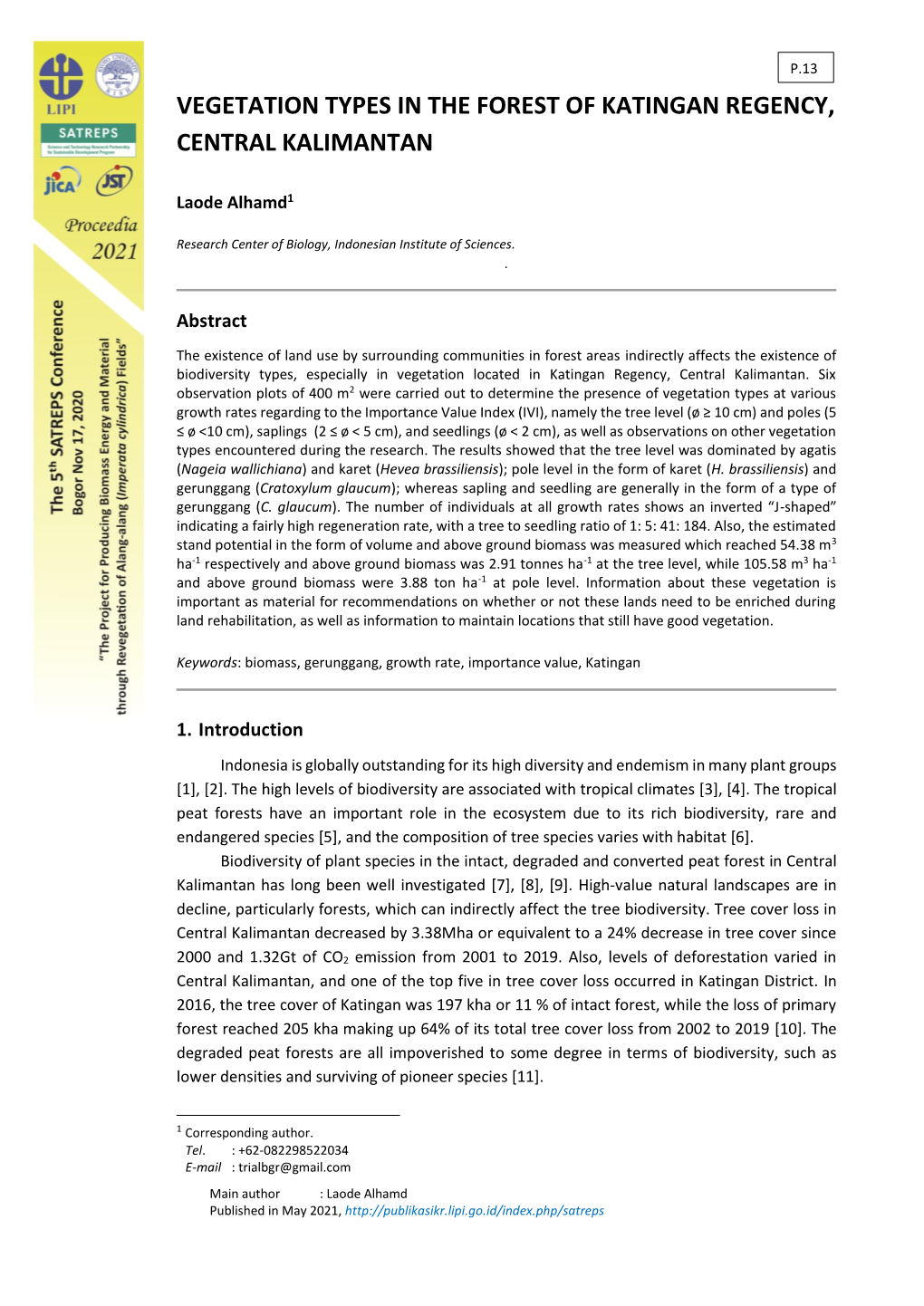 Vegetation Types in the Forest of Katingan Regency, Central Kalimantan