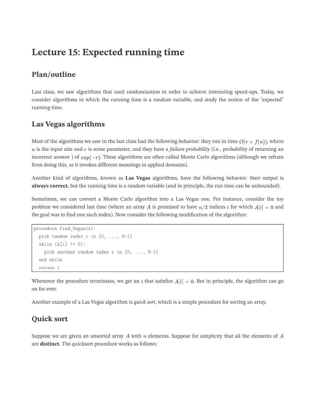 Lecture 15: Expected Running Time