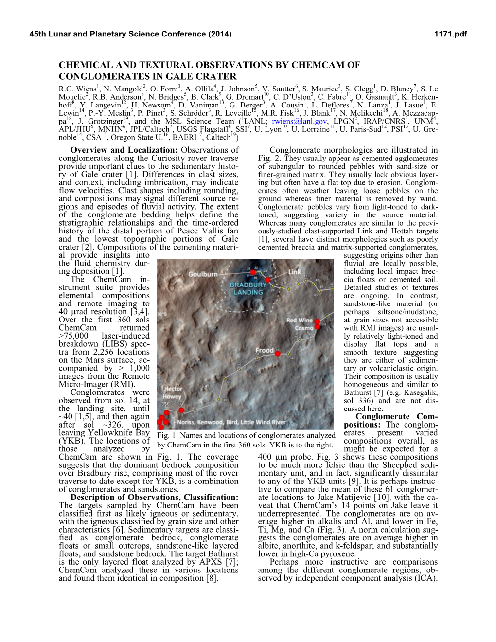 Chemical and Textural Observations by Chemcam of Conglomerates in Gale Crater R.C