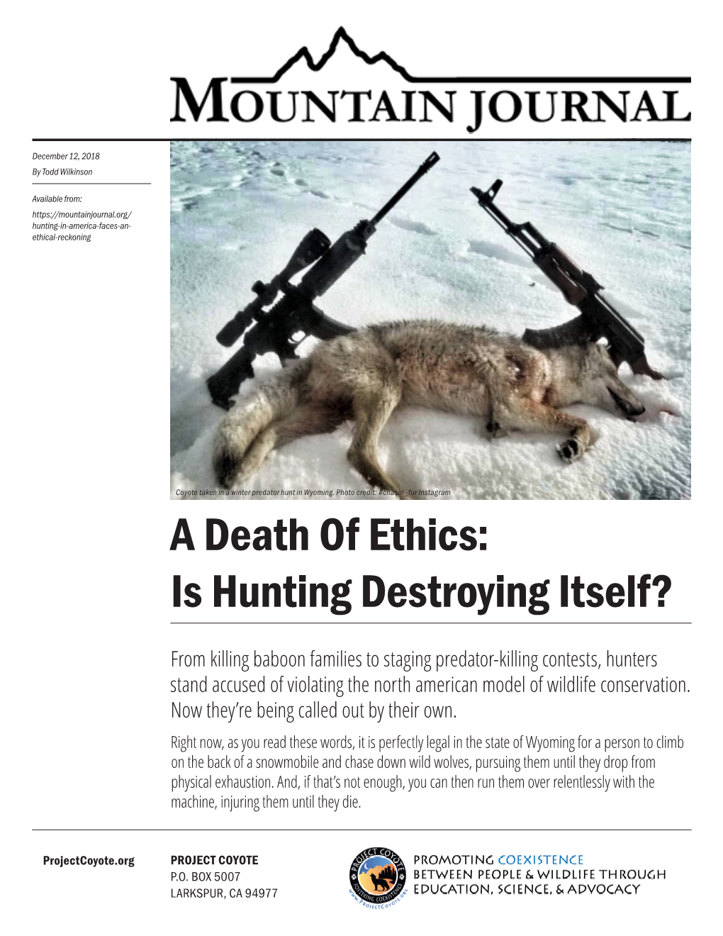 A Death of Ethics: Is Hunting Destroying Itself?