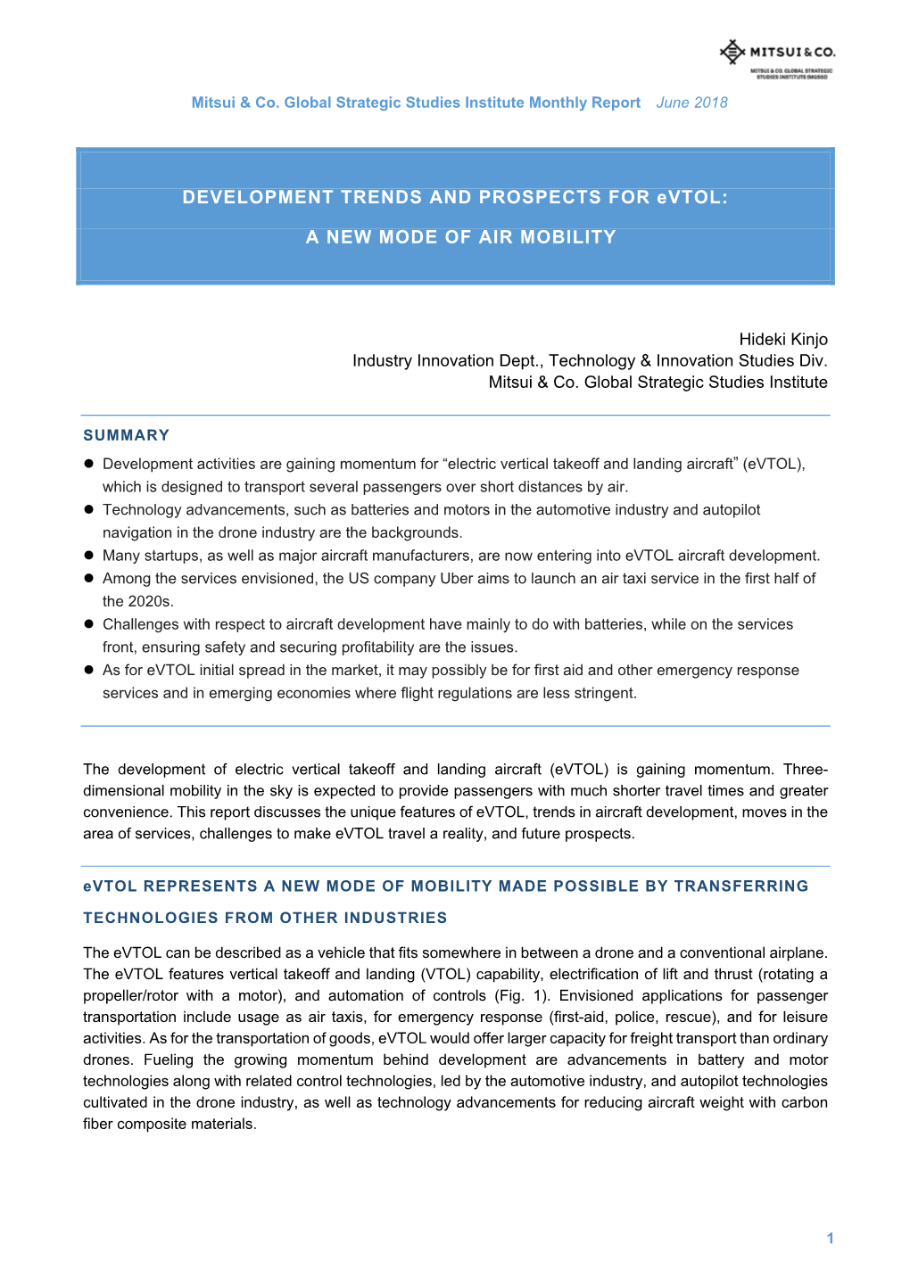 DEVELOPMENT TRENDS and PROSPECTS for Evtol