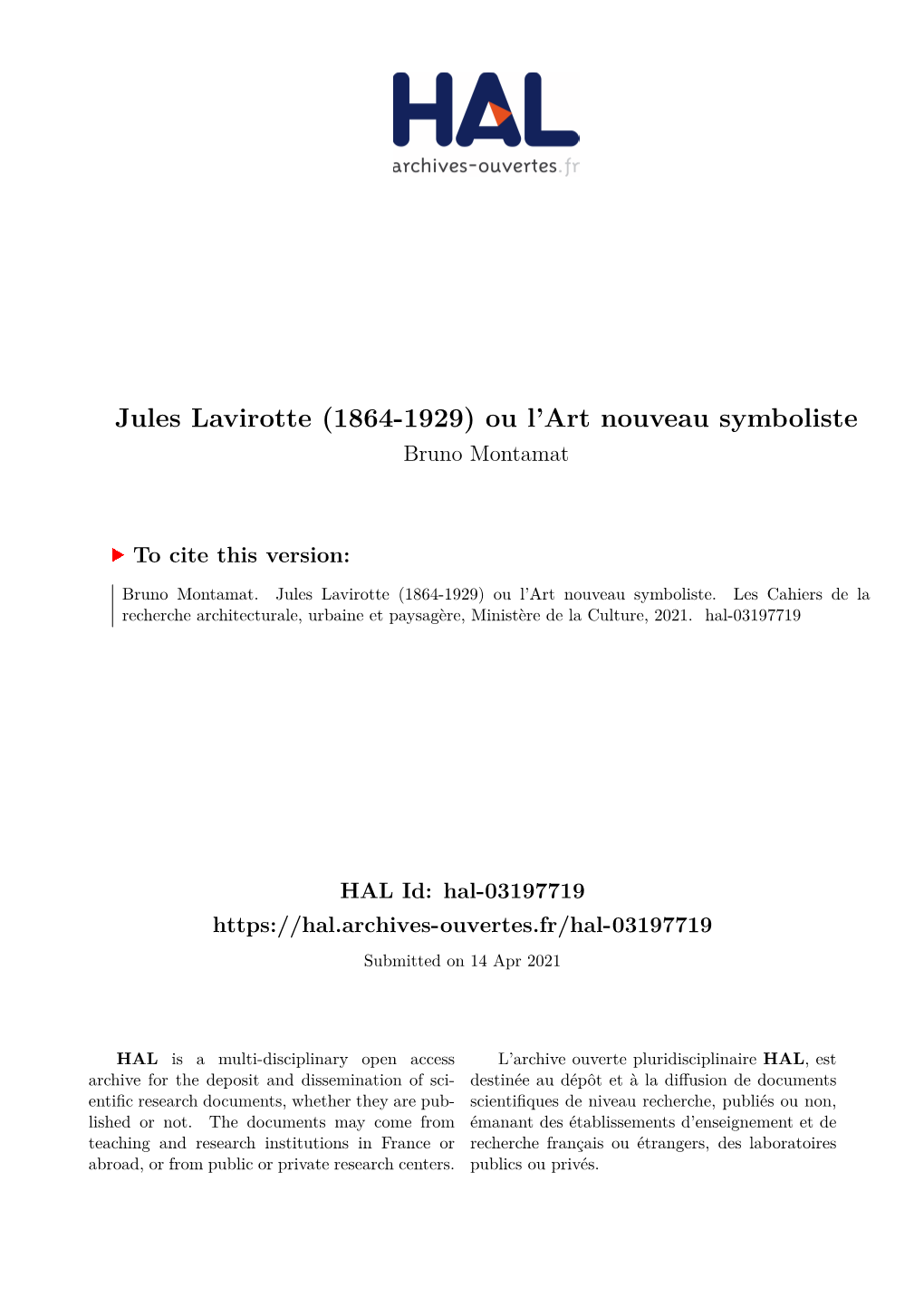 Jules Lavirotte (1864-1929) Ou L'art Nouveau Symboliste