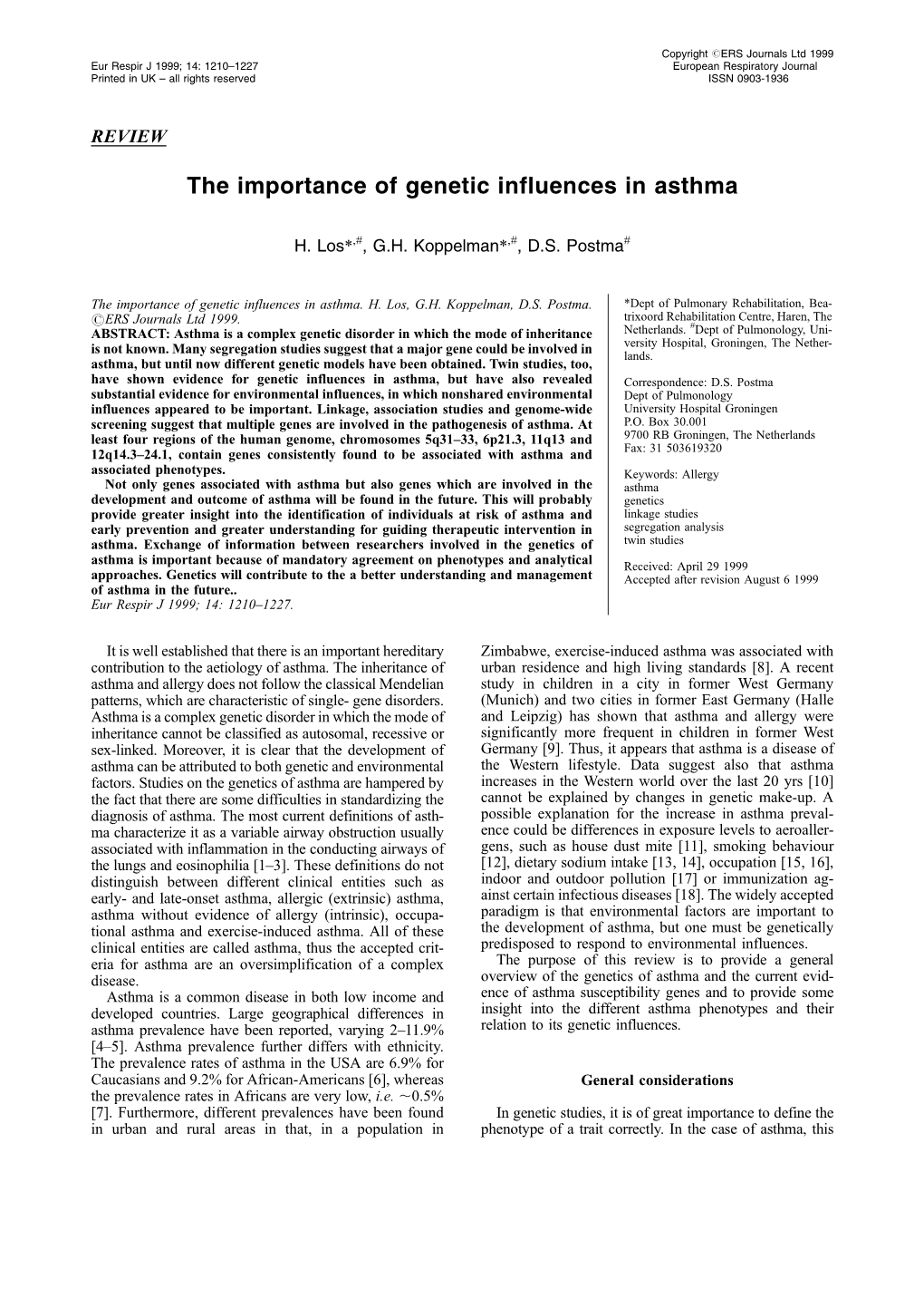 The Importance of Genetic Influences in Asthma