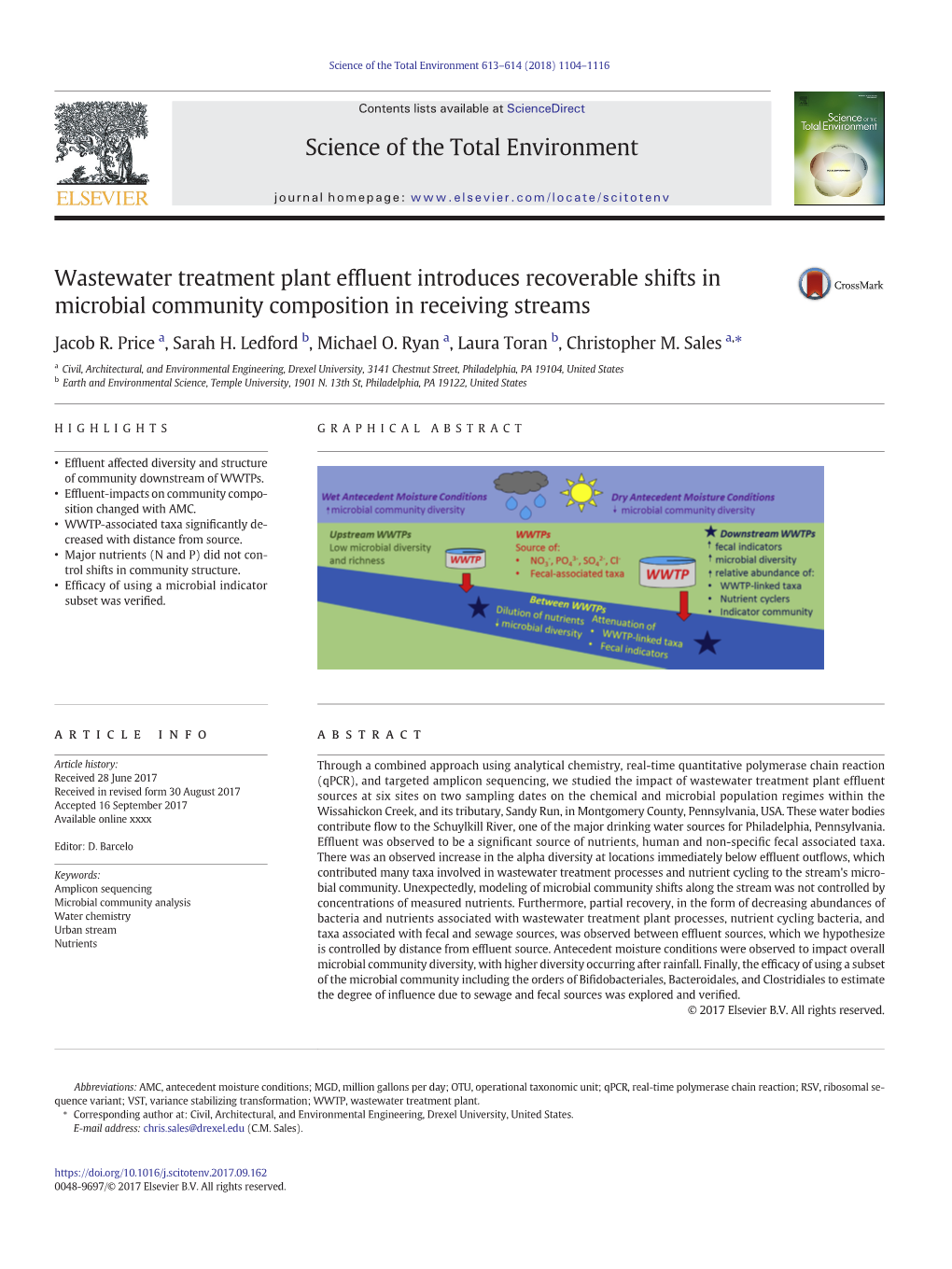 Wastewater Treatment Plant Effluent Introduces Recoverable Shifts In