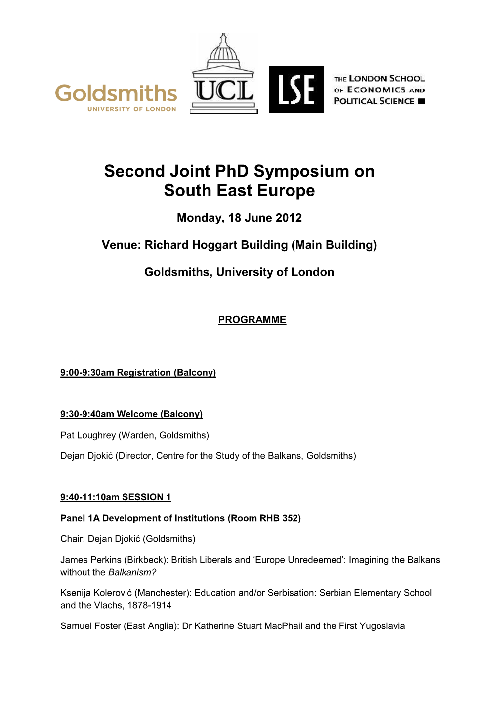 Second Joint Phd Symposium on South East Europe