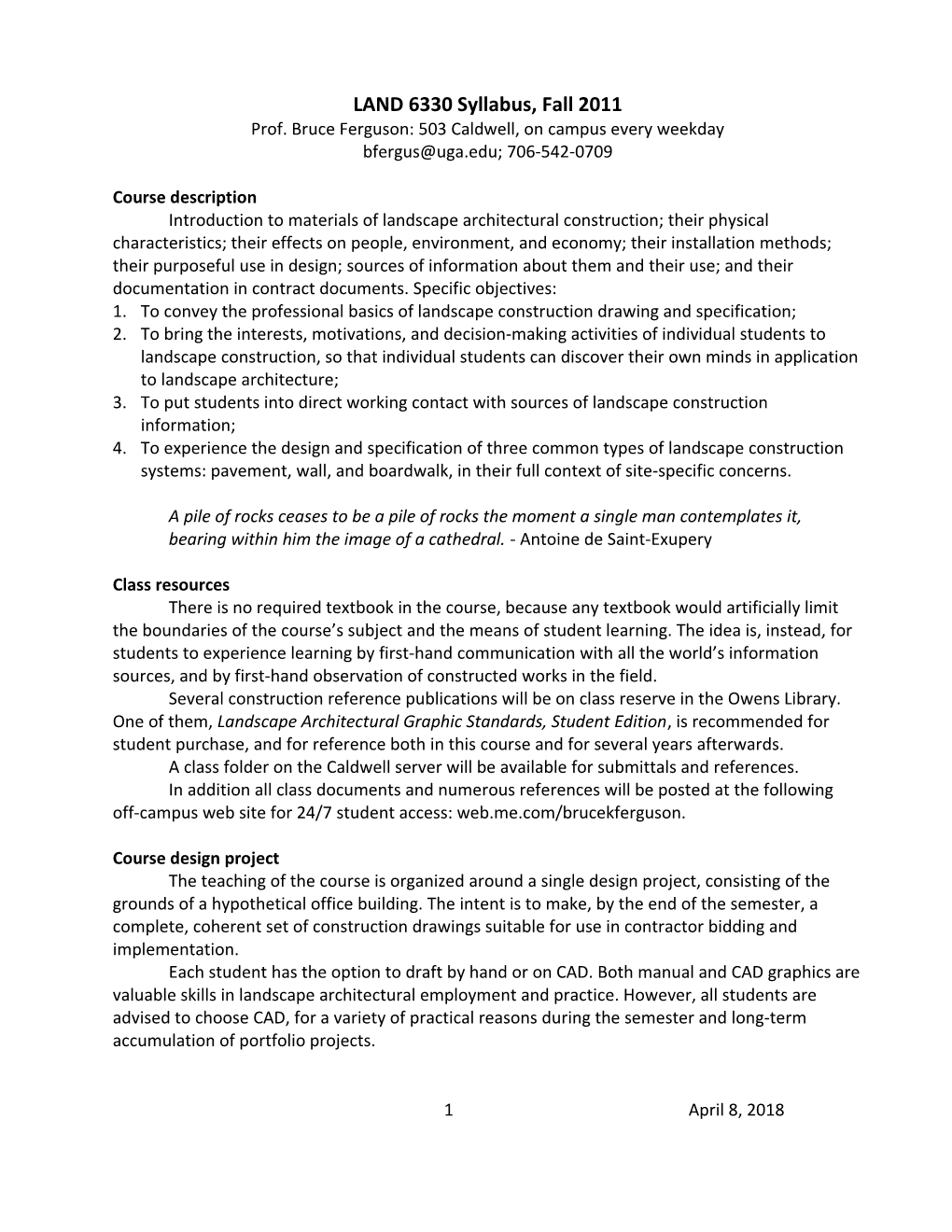 LAND 6330 Construction - Syllabus