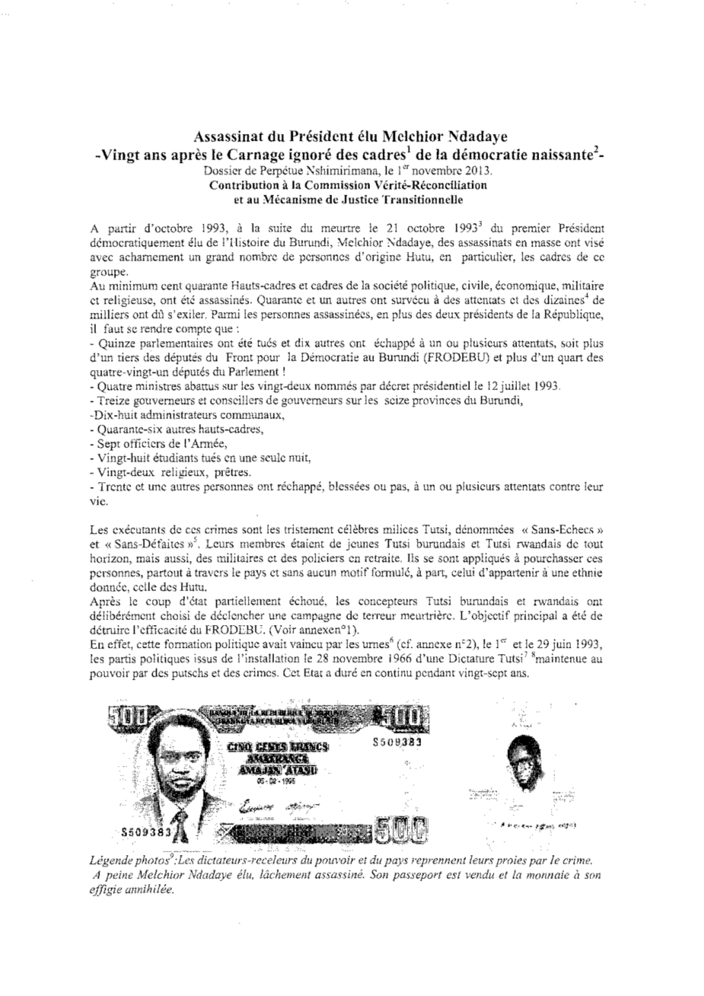 Assassinat Du Président Élu Melchior Ndadaye -Vingt Ans Après Le