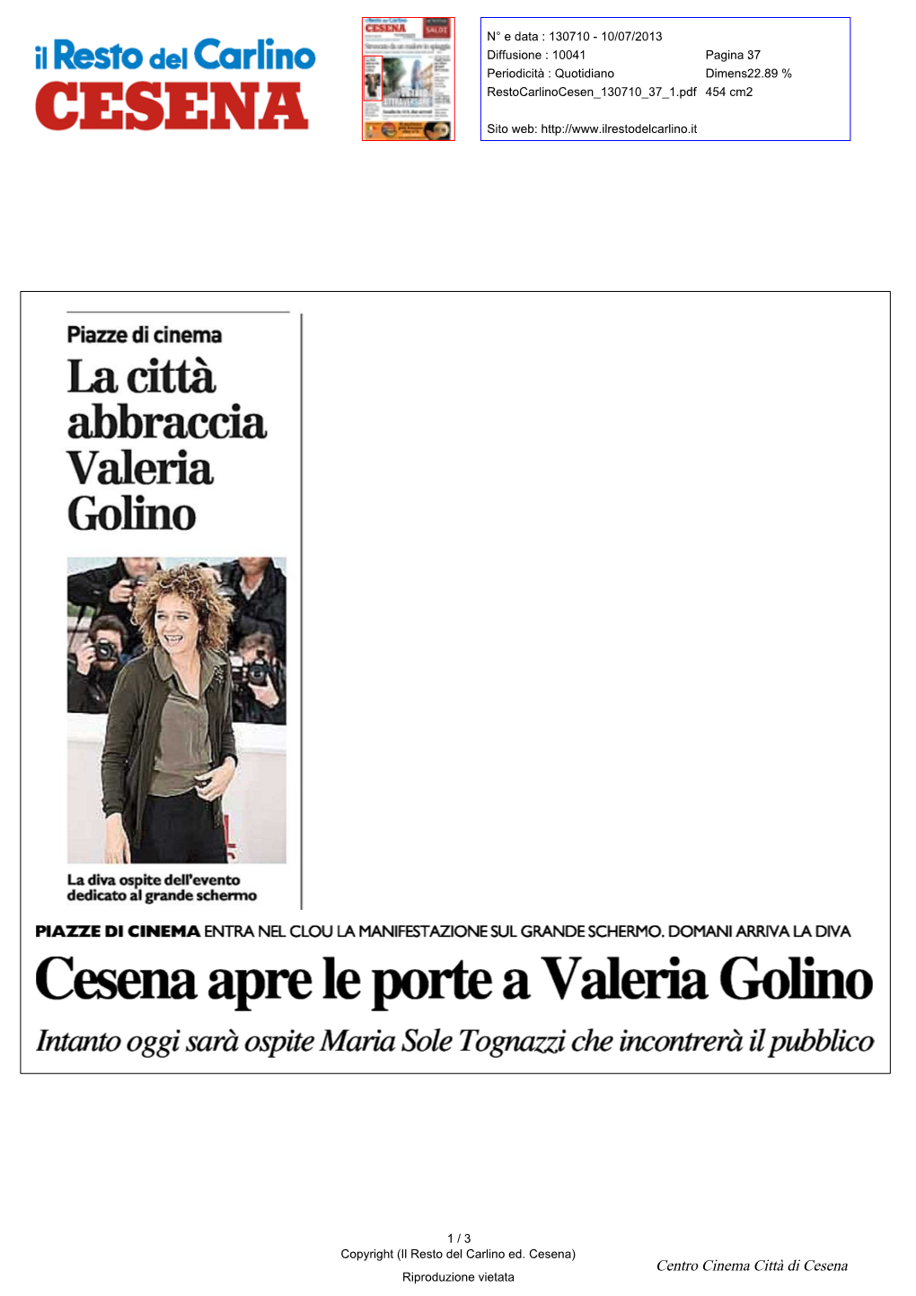 Cesenaapre Le Porte a Valeria Golino Intantooggi Sarà Ospite Maria Sole Tognazzi Che Incontrerà Il Pubblico