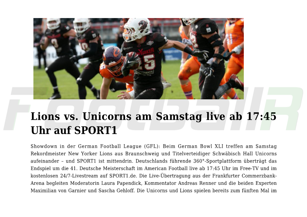 Lions Vs. Unicorns Am Samstag Live Ab 17:45 Uhr Auf SPORT1