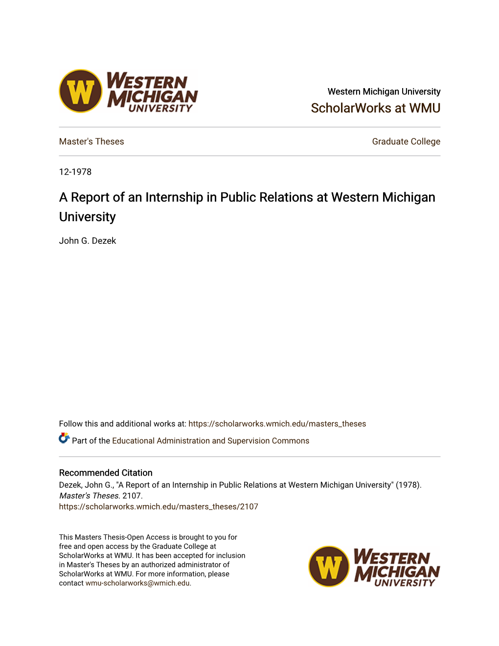 A Report of an Internship in Public Relations at Western Michigan University