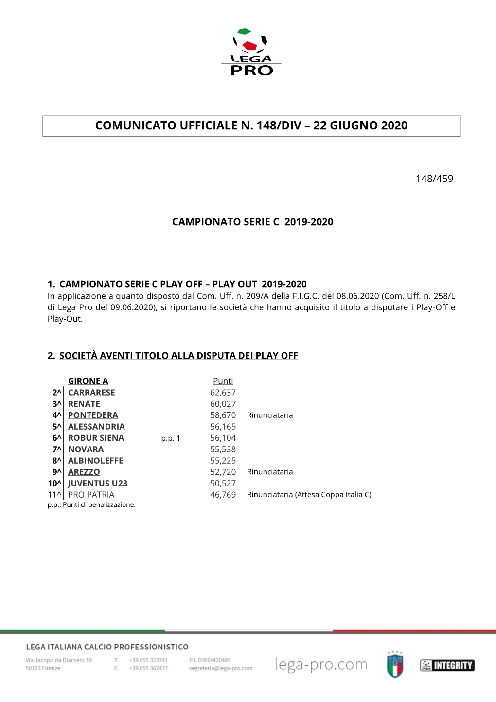 Comunicato Ufficiale N