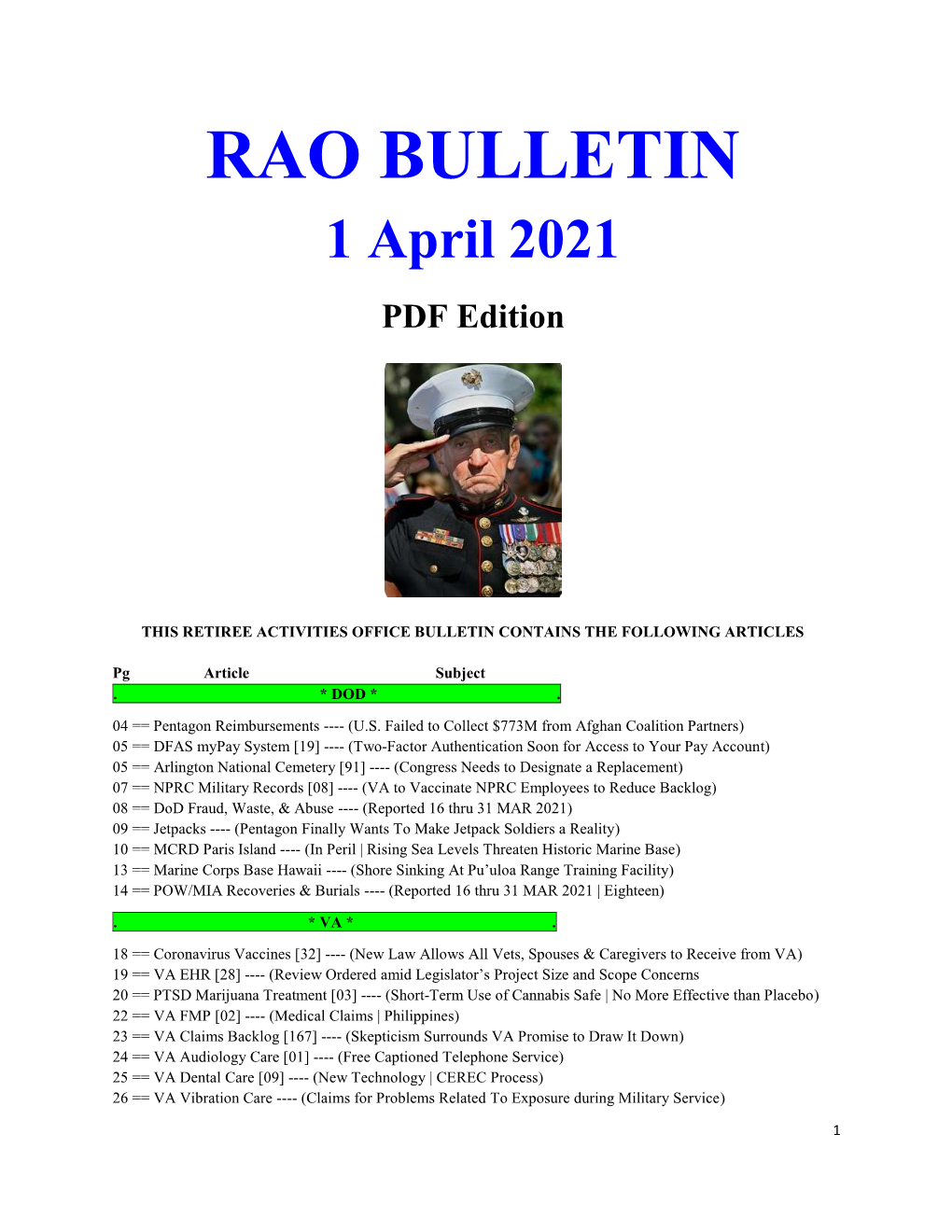 RAO BULLETIN 1 April 2021