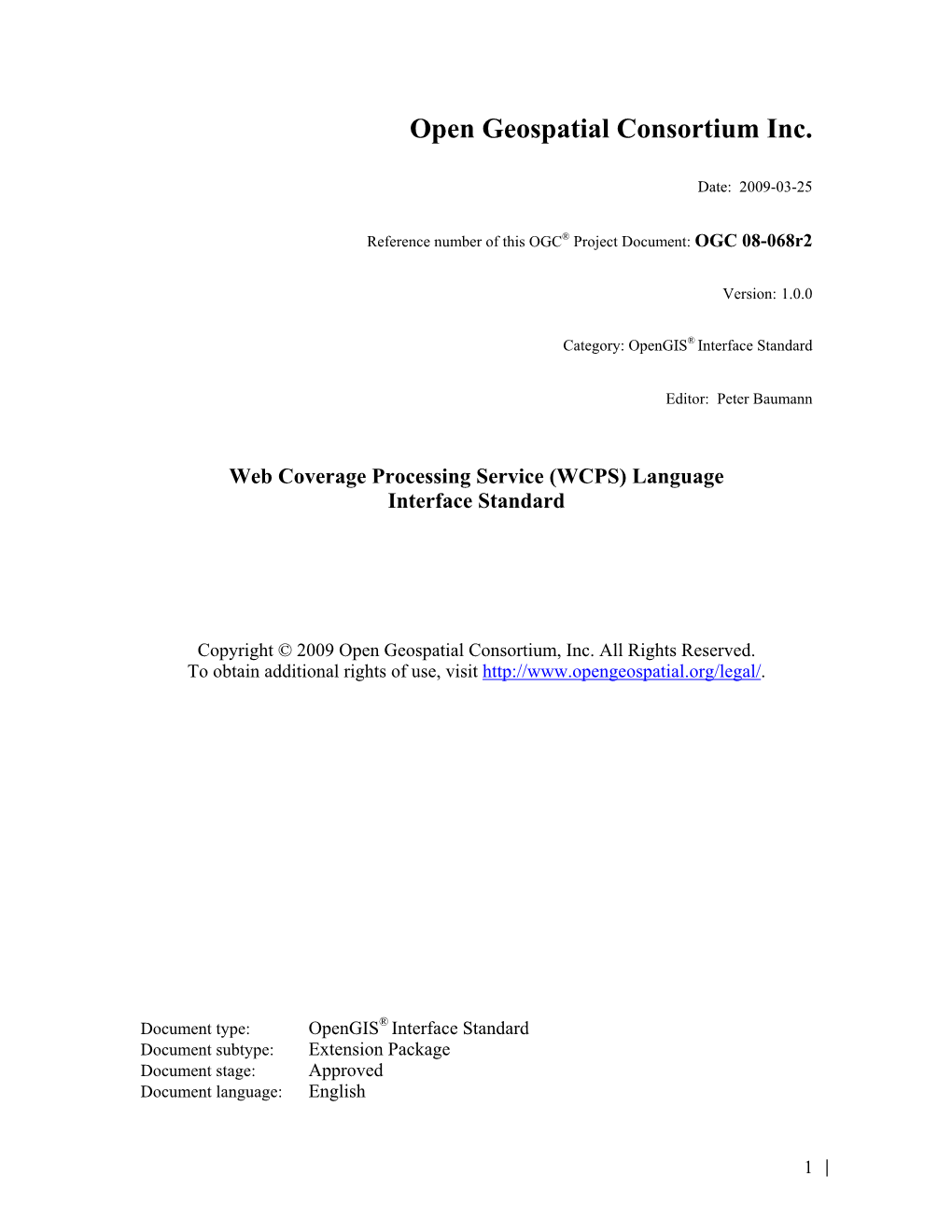 OGC Web Coverage Processing Service (WCPS)