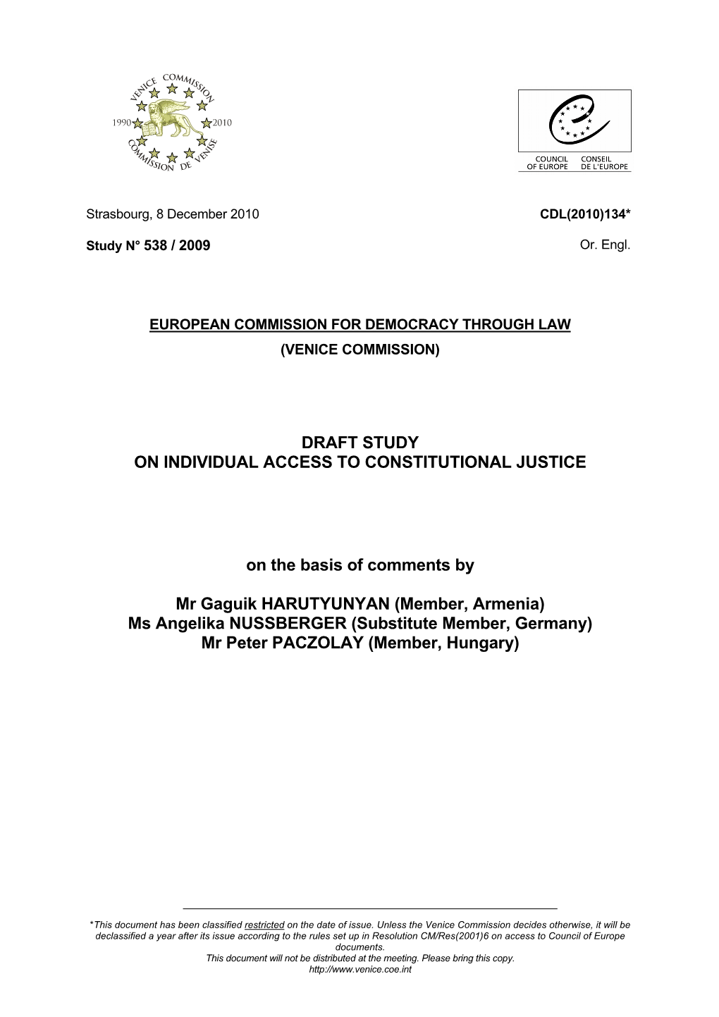 Draft Study on Individual Access to Constitutional Justice