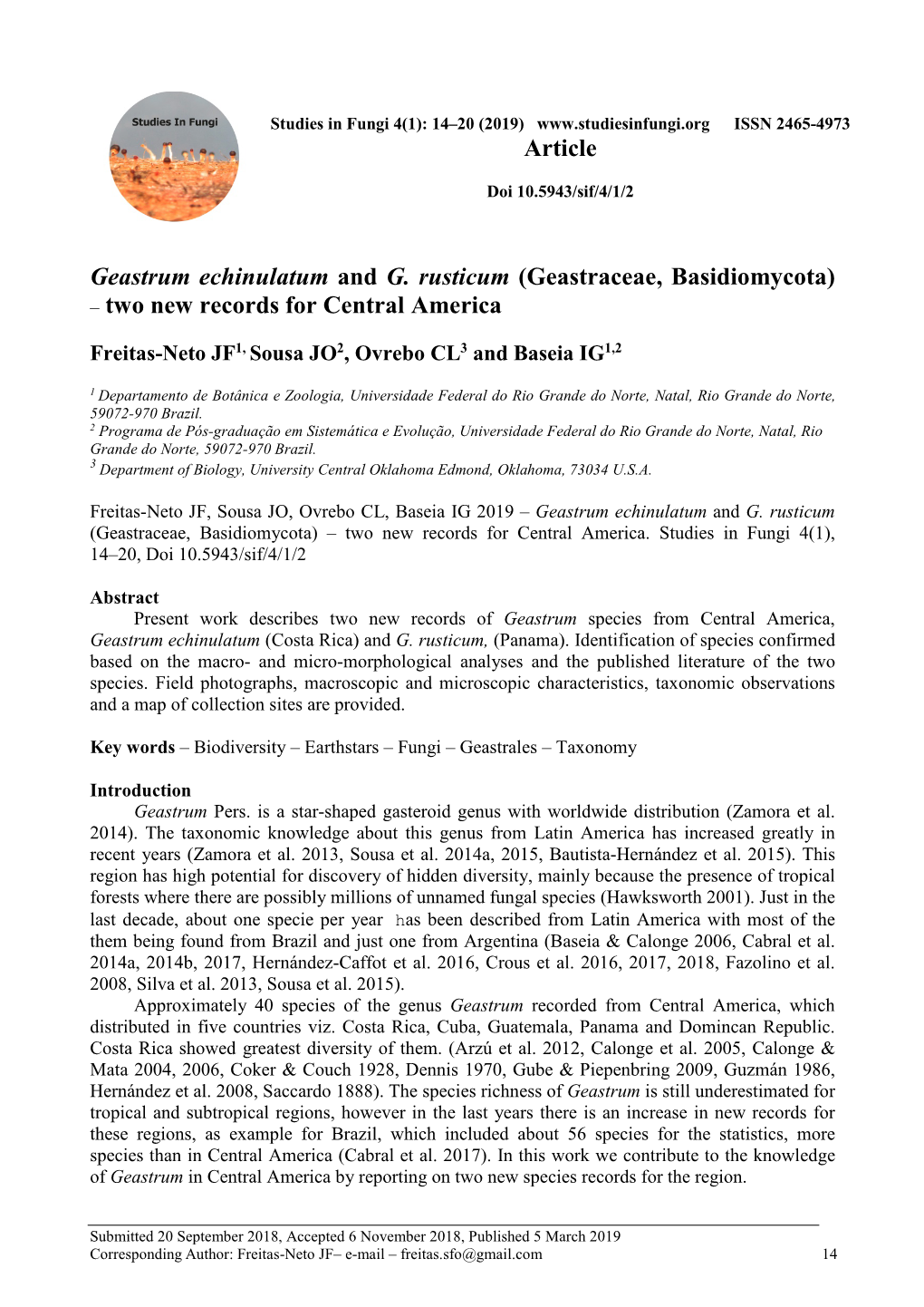 Geastrum Echinulatum and G. Rusticum (Geastraceae, Basidiomycota) – Two New Records for Central America