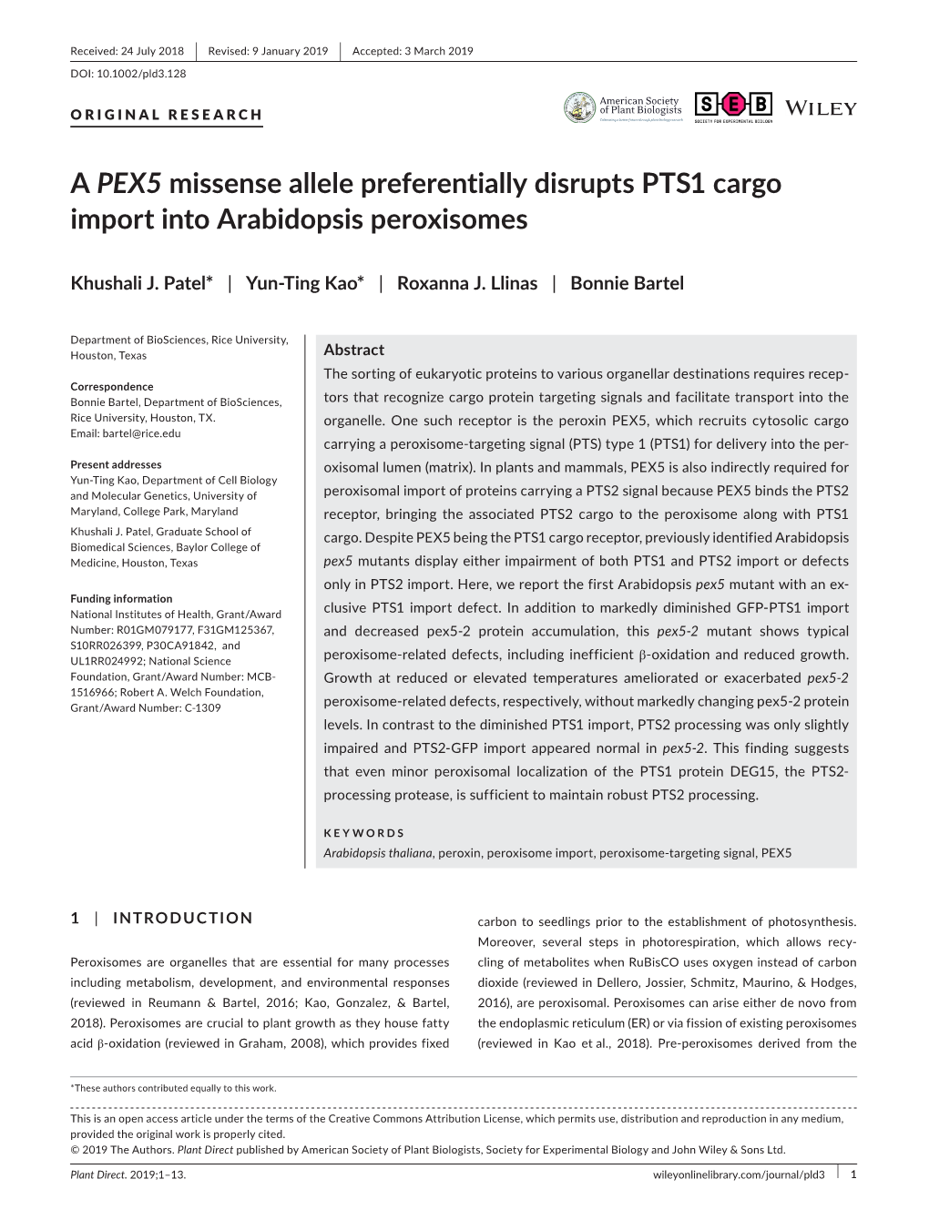 A PEX5 Missense Allele Preferentially Disrupts PTS1 Cargo Import Into Arabidopsis Peroxisomes