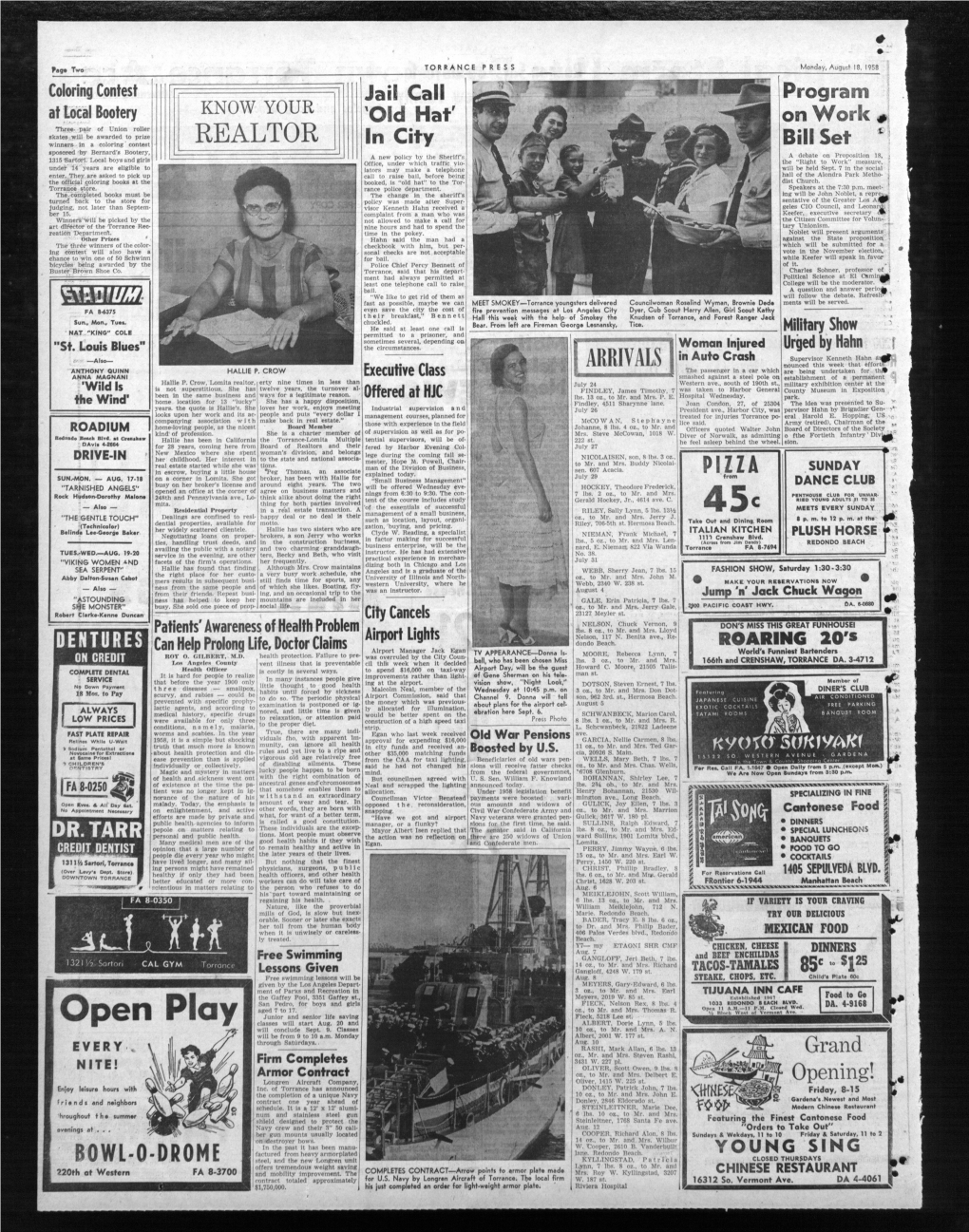 DINNERS Prpole on Matters Relating to These Individuals Are the Excep­ Mayor Albert Isen Replied That Tho Senator Said in Californt