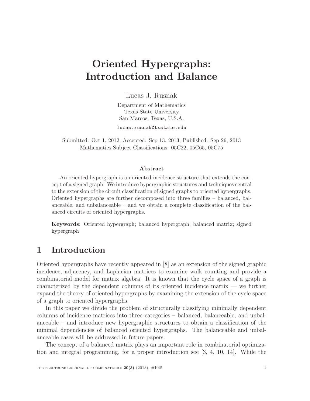 Oriented Hypergraphs: Introduction and Balance