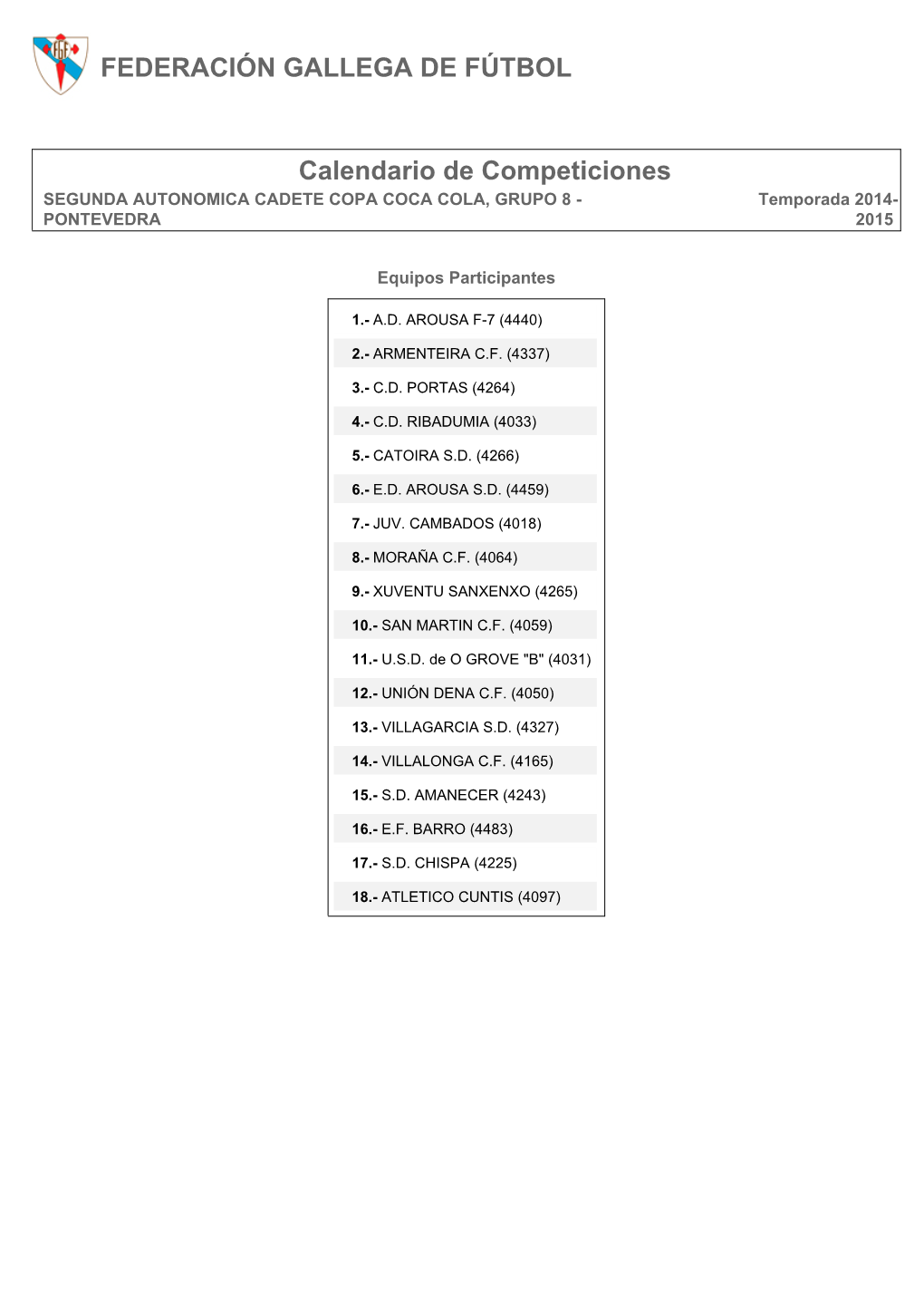 Calendario De Competición