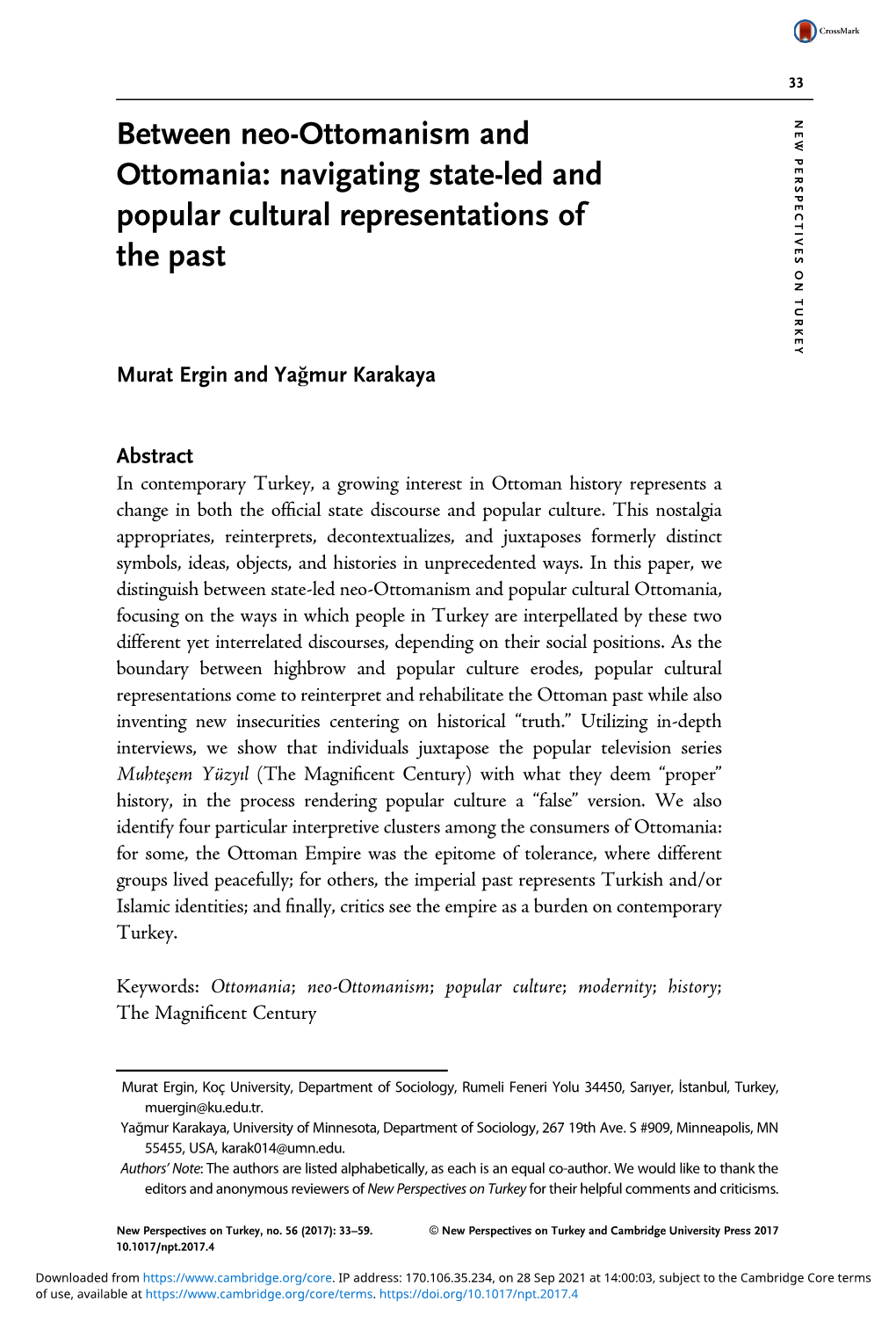 Neo-Ottomanism and TURKEY on PERSPECTIVES NEW Ottomania: Navigating State-Led and Popular Cultural Representations of the Past