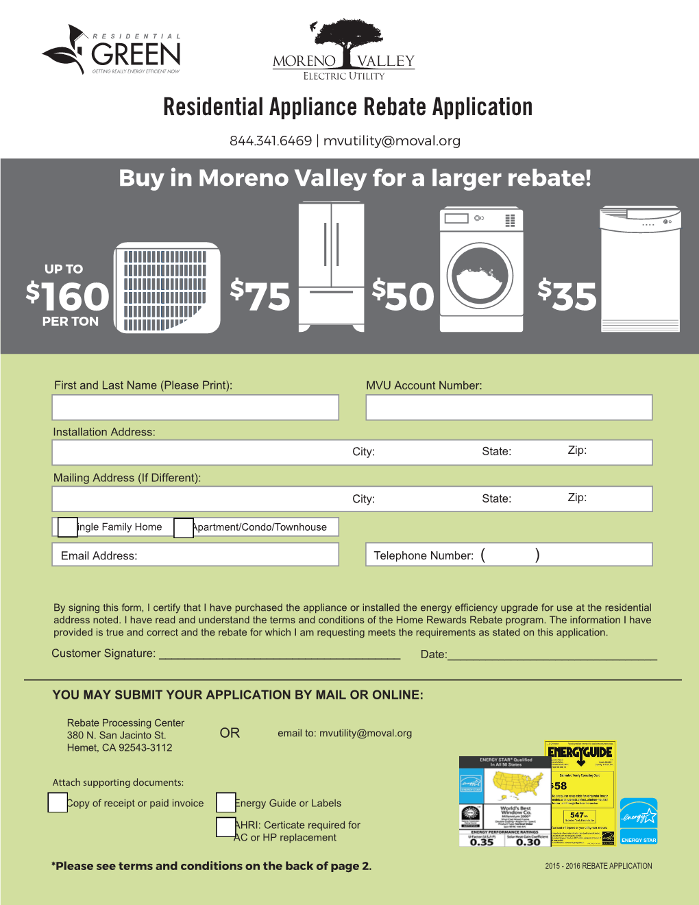 Residential Appliance Rebate Application