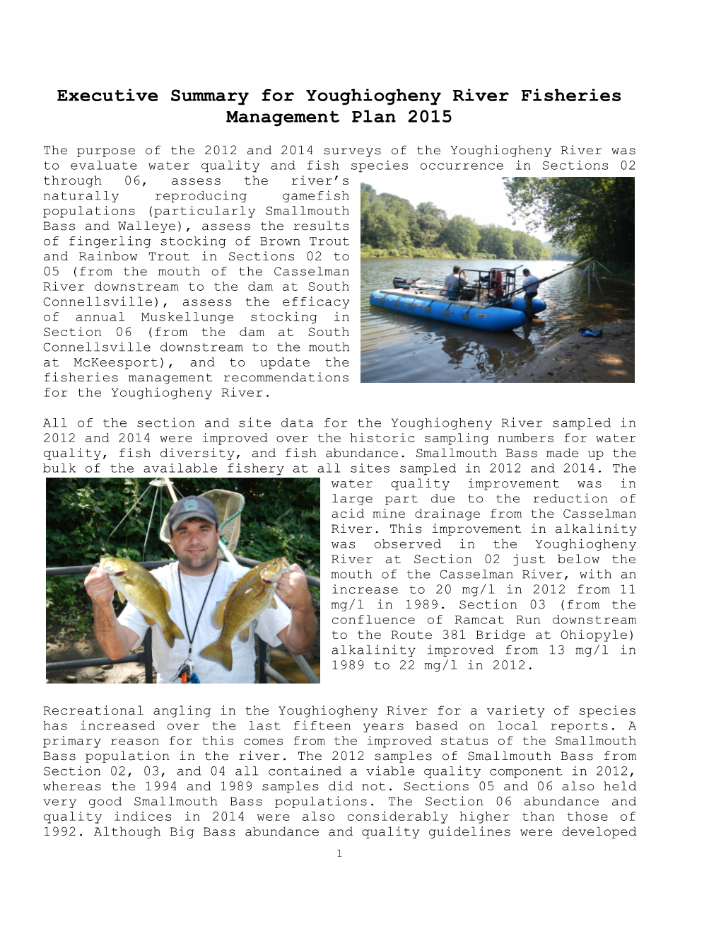 Executive Summary for Youghiogheny River Fisheries Management Plan 2015