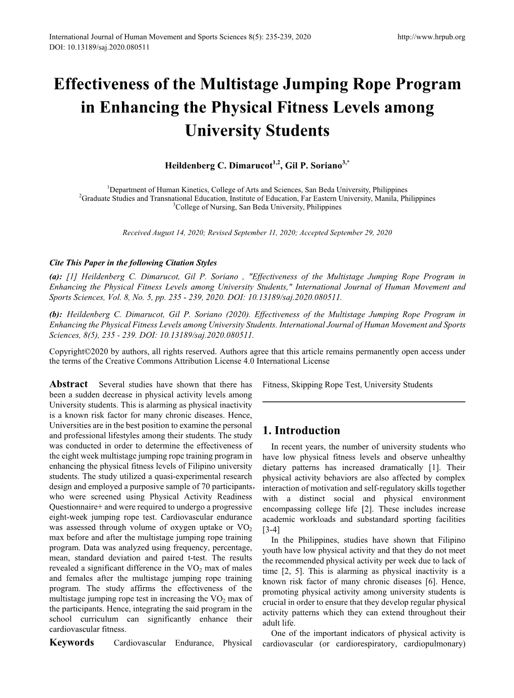 Effectiveness of the Multistage Jumping Rope Program in Enhancing the Physical Fitness Levels Among University Students