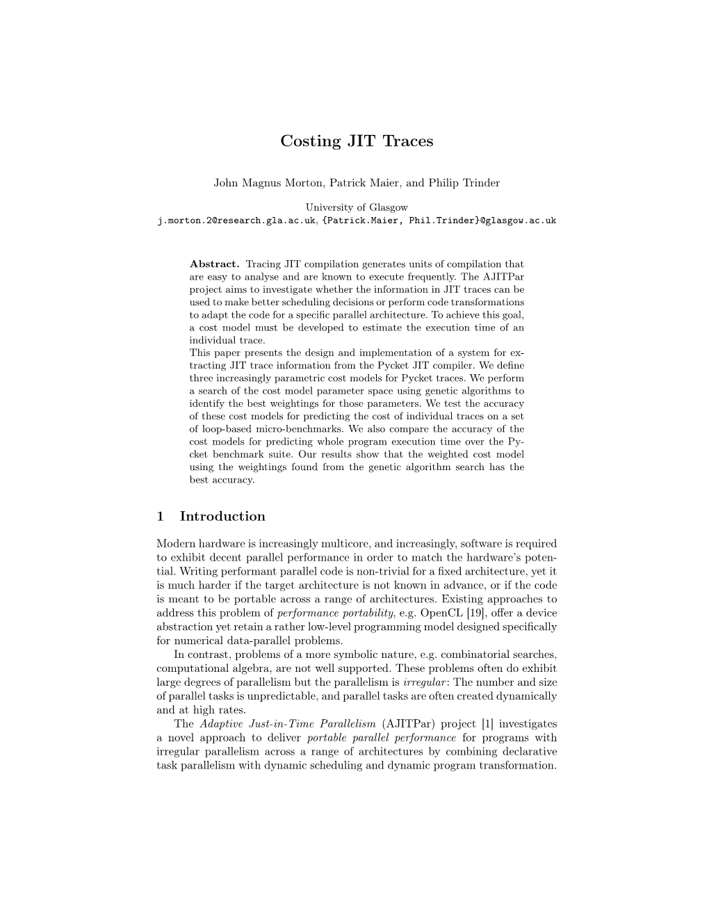 Costing JIT Traces