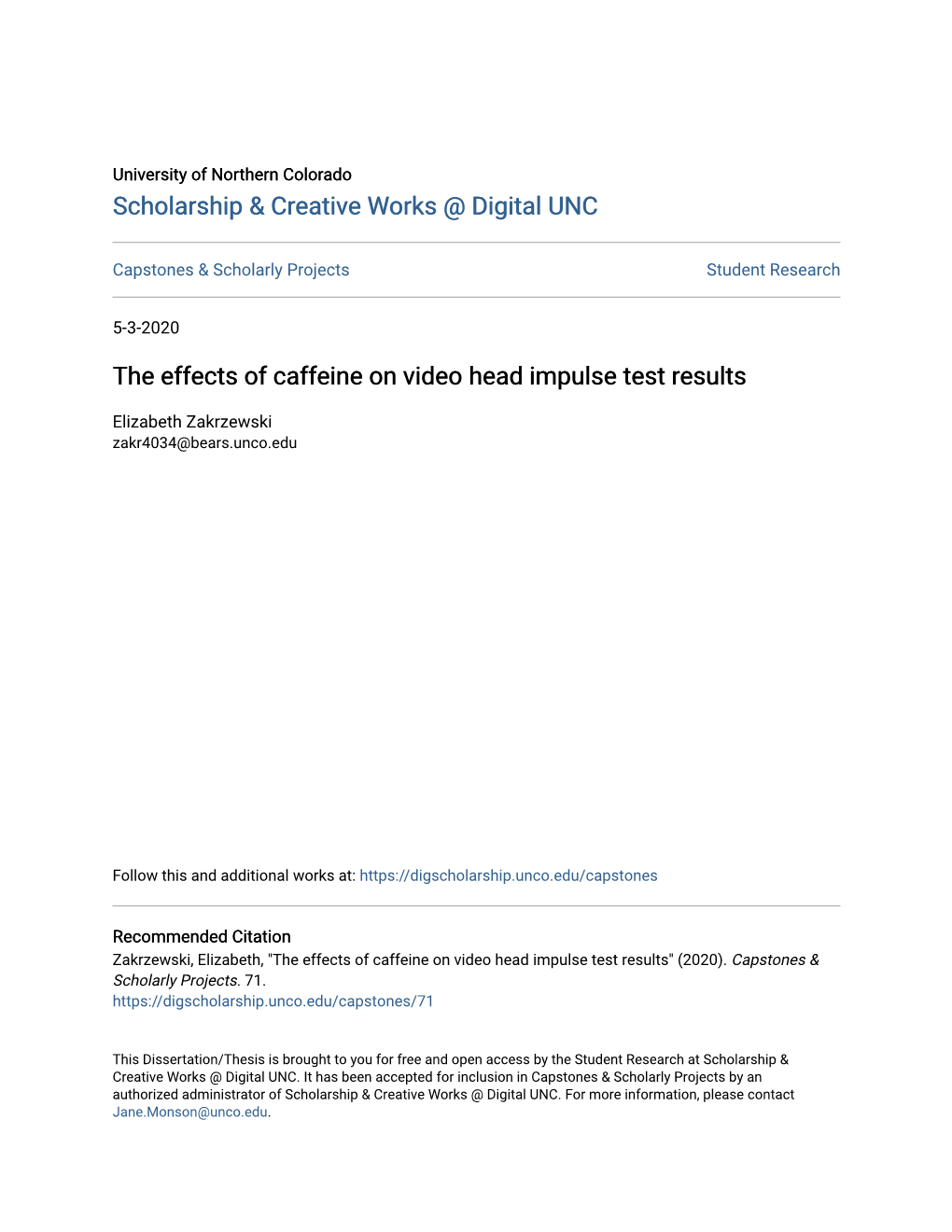 The Effects of Caffeine on Video Head Impulse Test Results