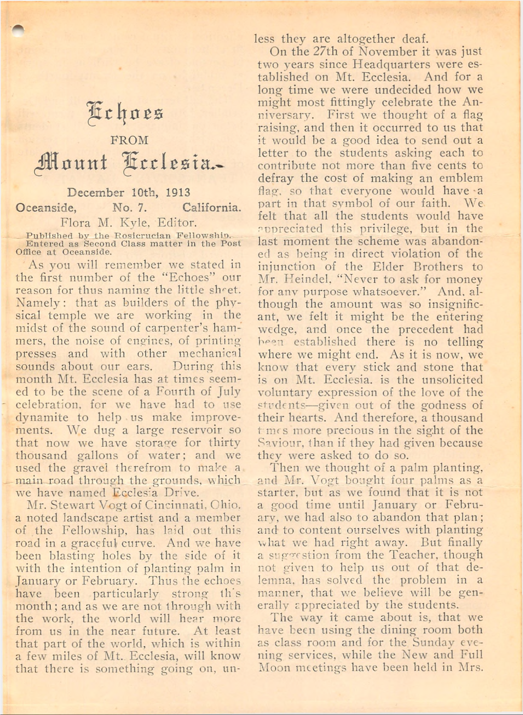 Echoes from Mount Ecclesia N7 Dec 1913