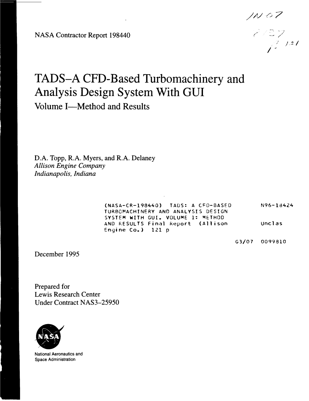 TADS-A CFD-Based Turbomachinery and Analysis Design System with GUI Volume I--Method and Results