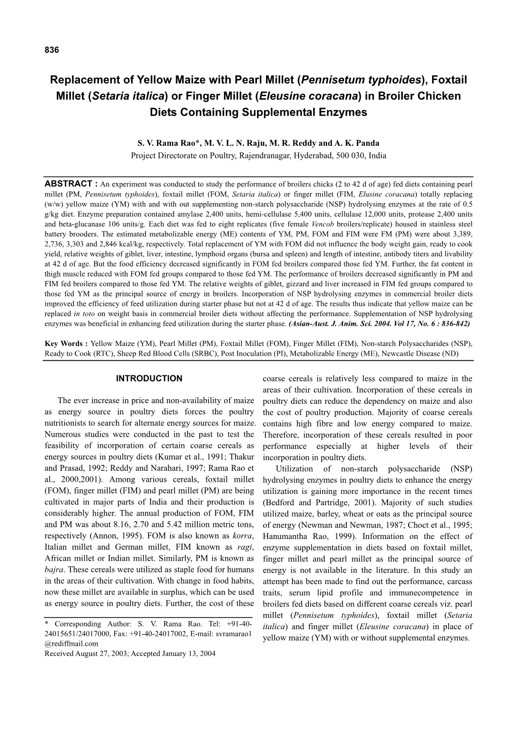 Replacement of Yellow Maize with Pearl Millet (Pennisetum Typhoides)