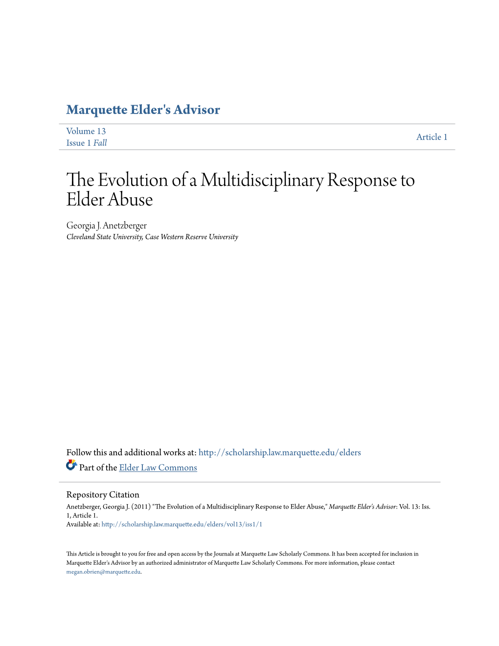 The Evolution of a Multidisciplinary Response to Elder Abuse