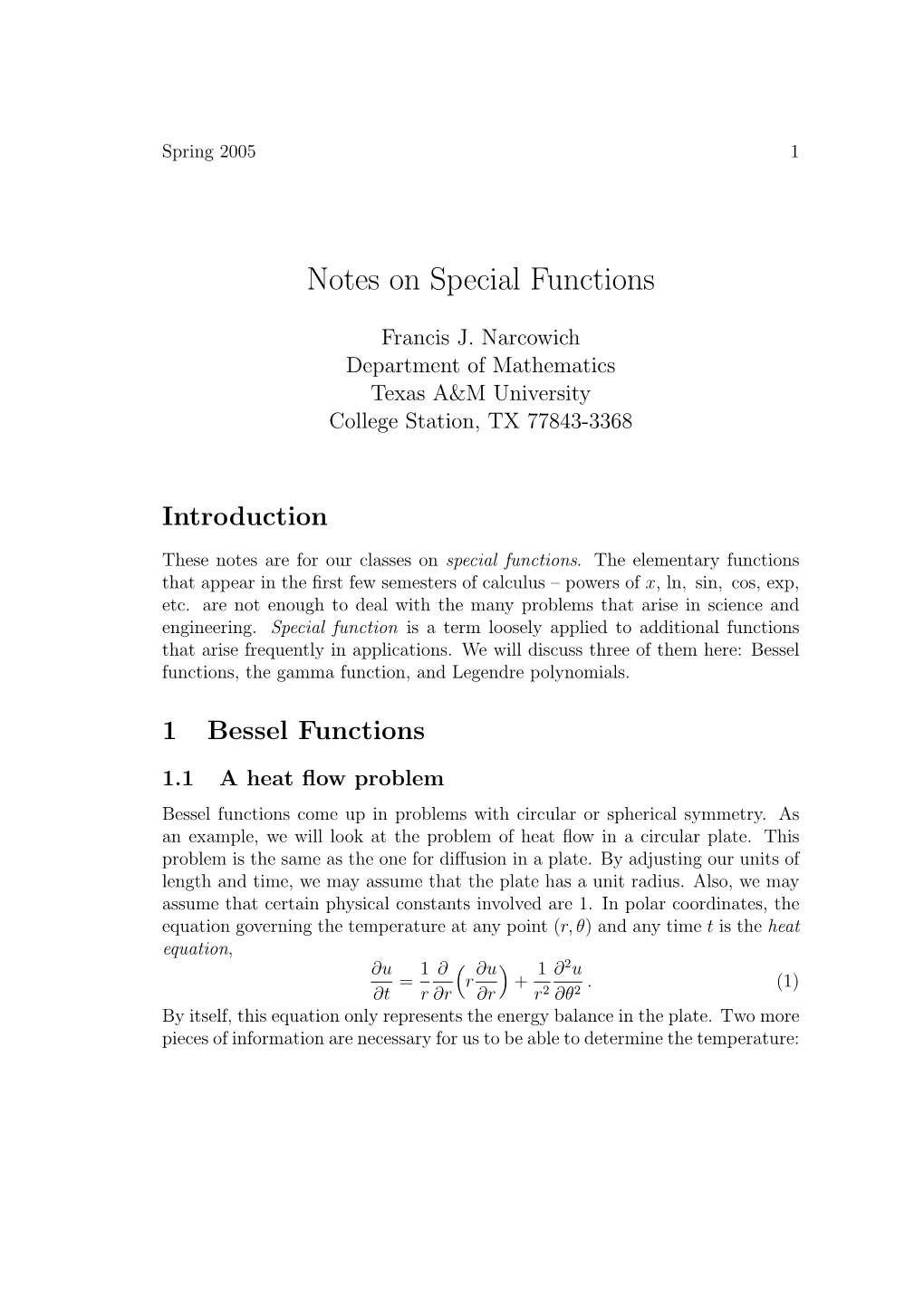 Notes on Special Functions