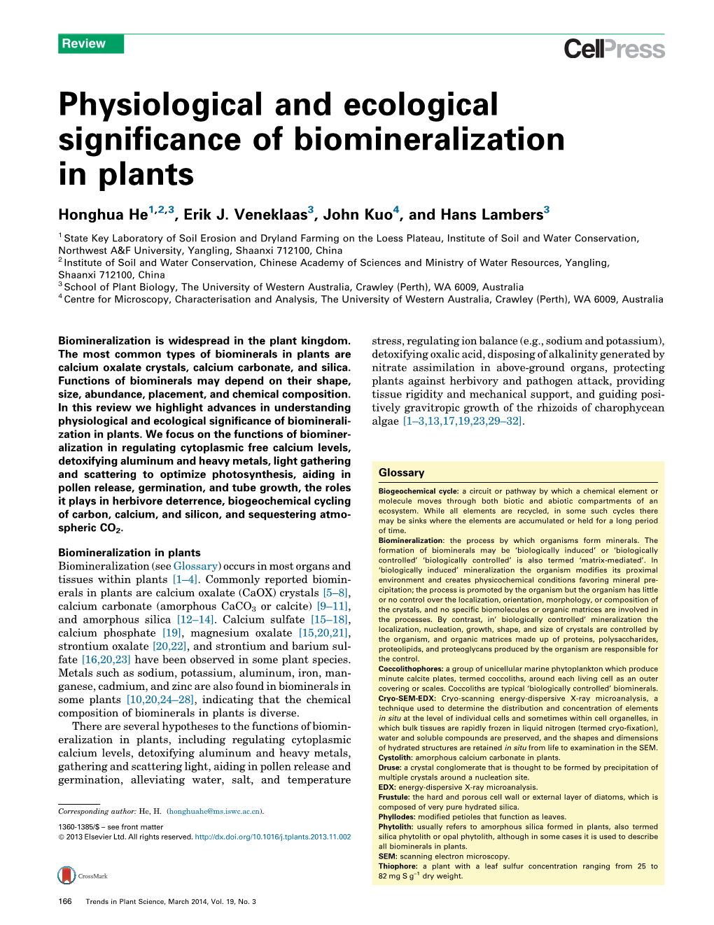 Physiological and Ecological Significance of Biomineralization in Plants