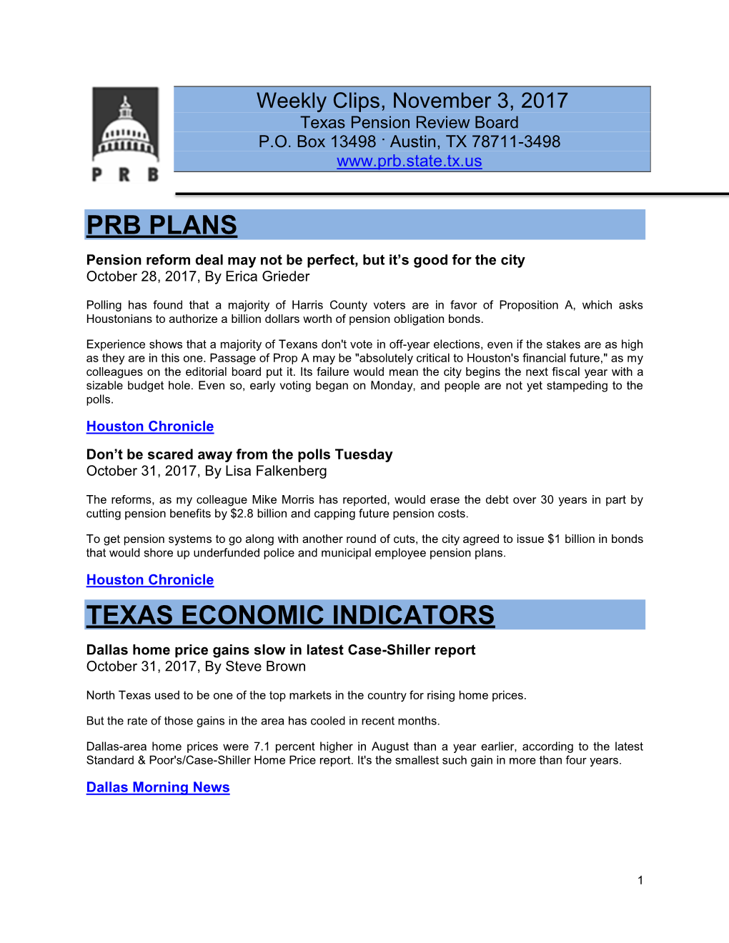 Prb Plans Texas Economic Indicators