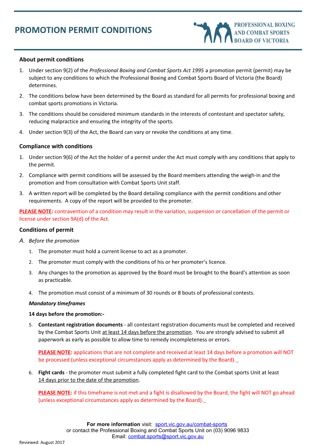 Promotion Permit Conditions