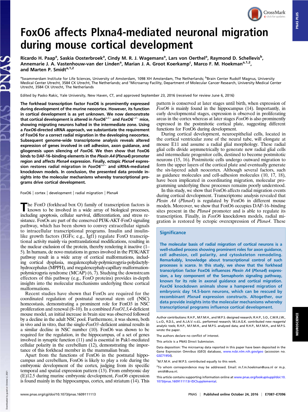 Foxo6 Affects Plxna4-Mediated Neuronal Migration During