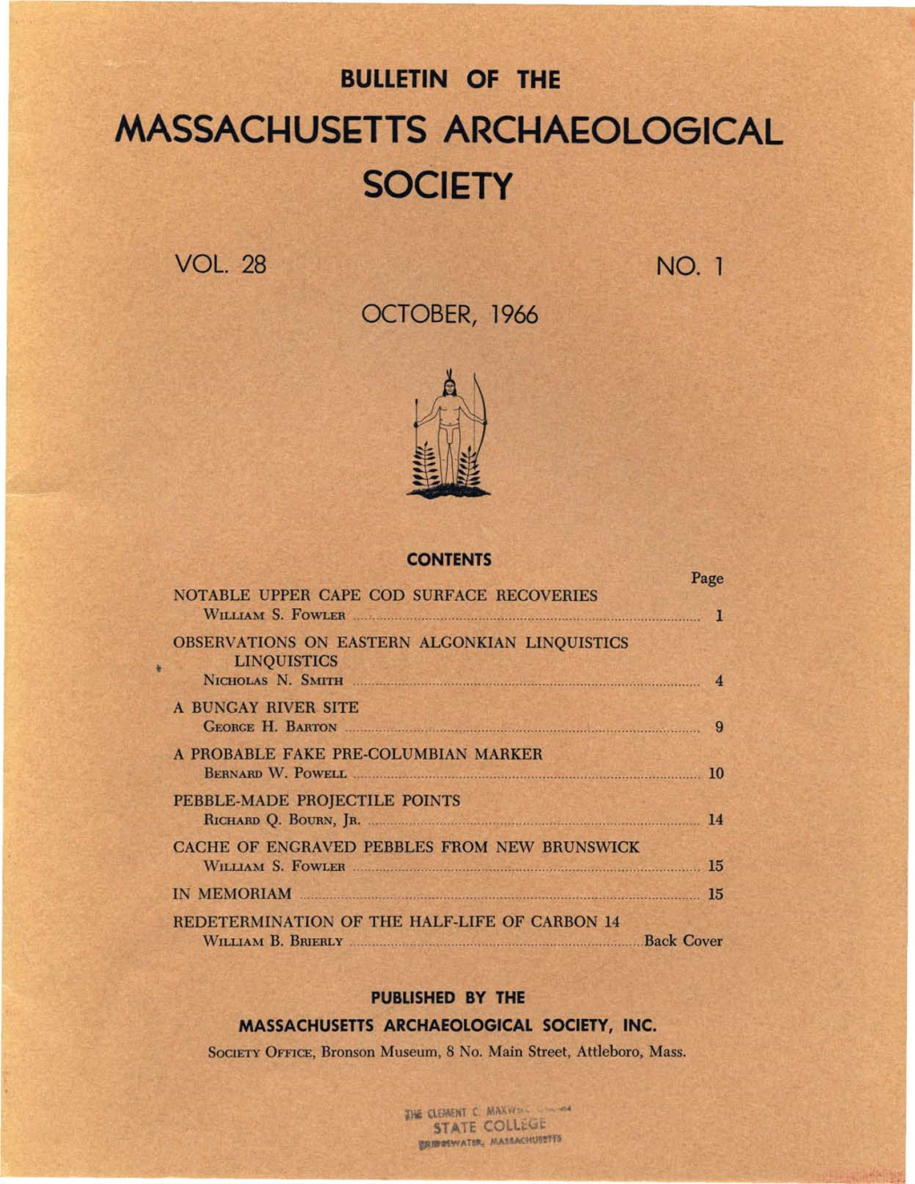 Bulletin of the Massachusetts Archaeological Society, Vol. 28, No