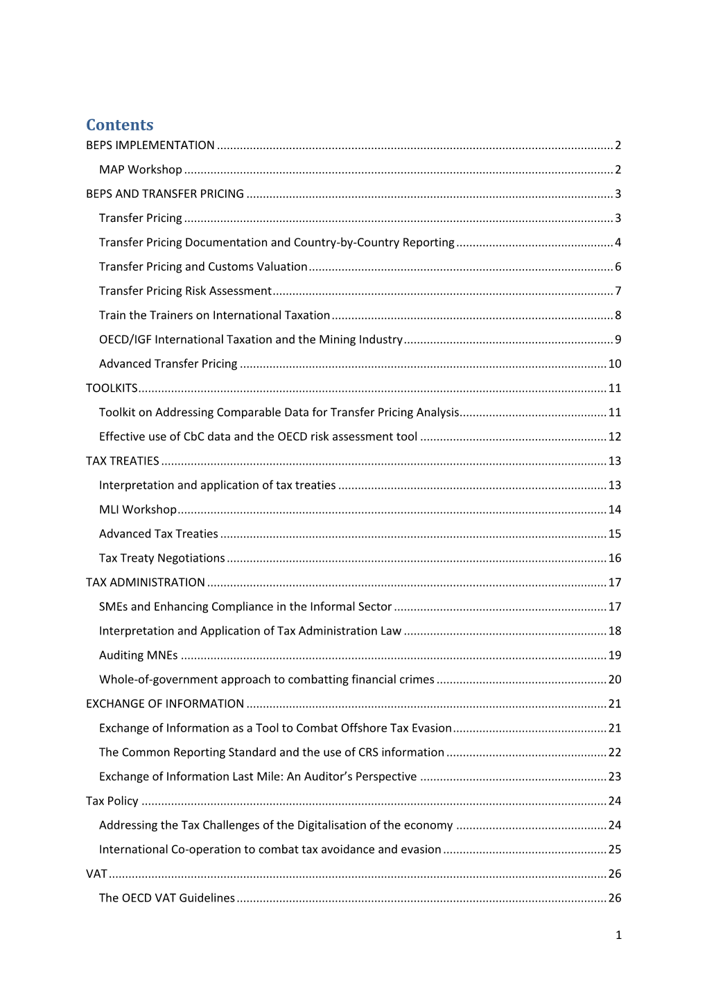 Contents BEPS IMPLEMENTATION