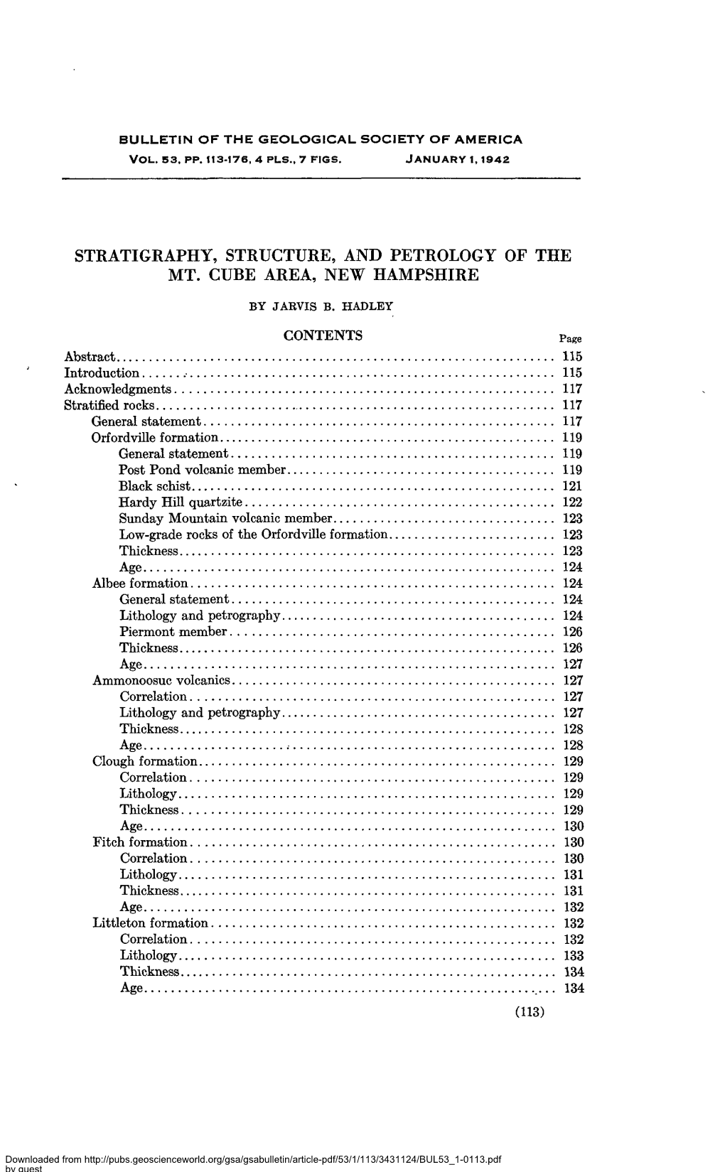 Stratigraphy, Structure, and Petrology of the Mt. Cube Area, New Hampshire by Jarvis B