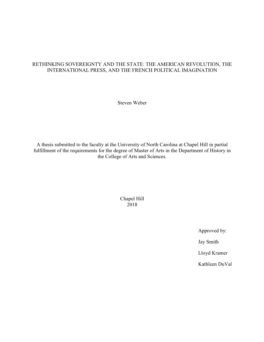 Rethinking Sovereignty and the State: the American Revolution, the International Press, and the French Political Imagination