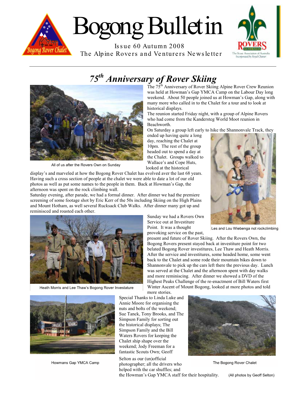 Bogong Bulletin Issue 60 Autumn 2008 the Alpine Rovers and Venturers Newsletter