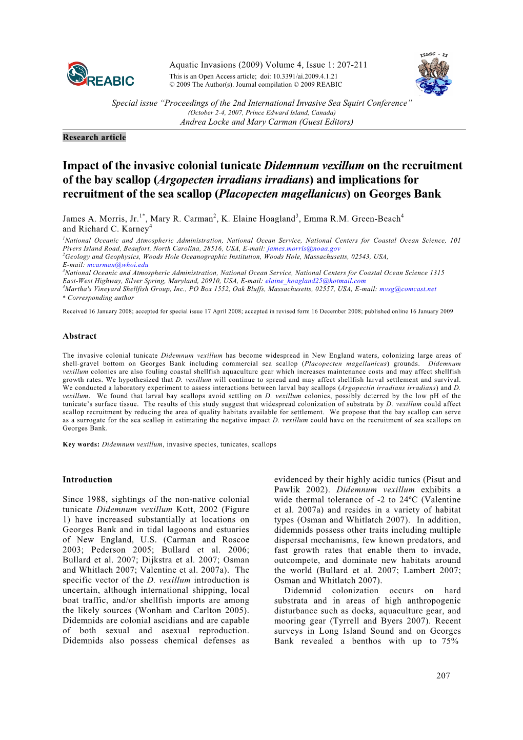 Impact of the Invasive Colonial Tunicate Didemnum Vexillum on The