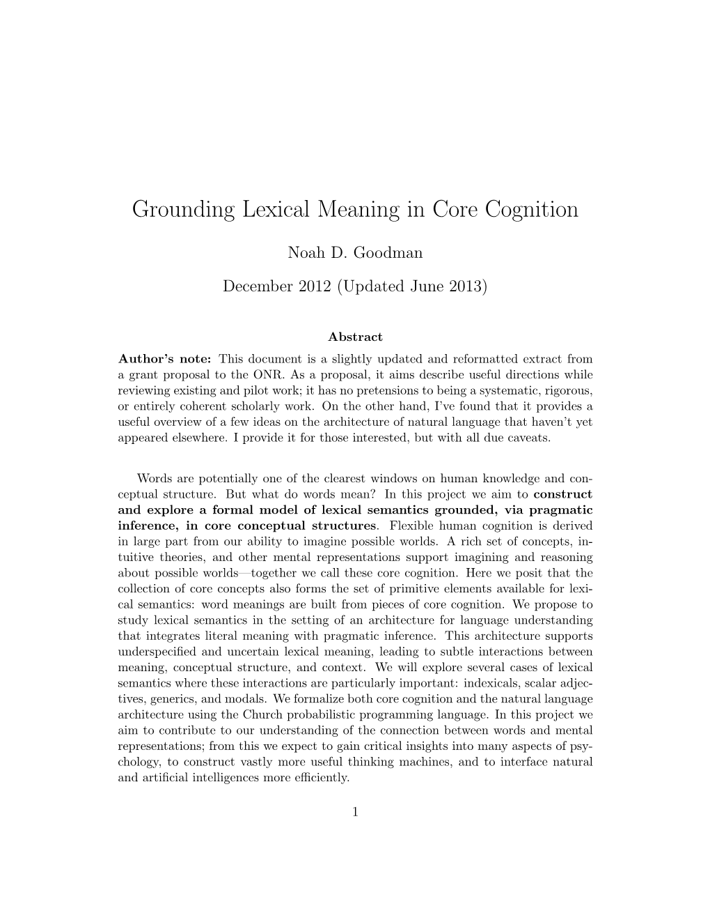 Grounding Lexical Meaning in Core Cognition