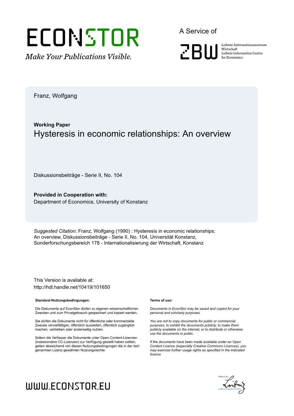 Hysteresis in Economic Relationships: an Overview