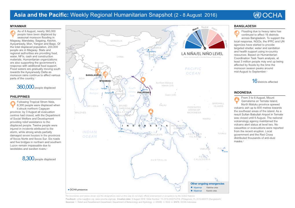 Asia and the Pacific: Weekly Regional Humanitarian Snapshot (2 - 8 August 2016)