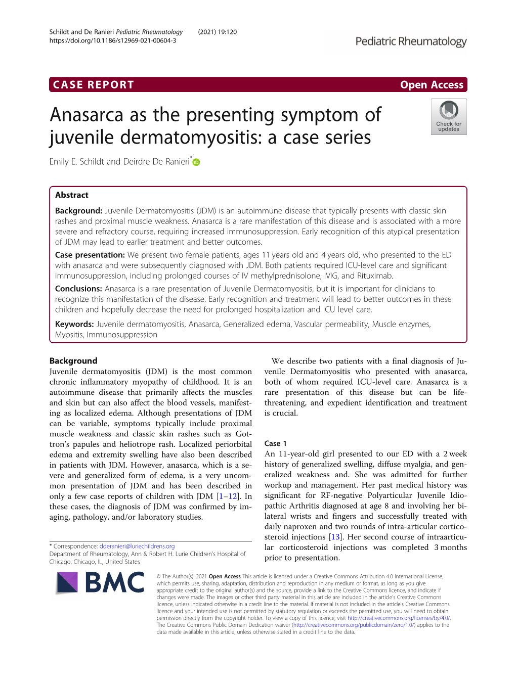 Anasarca As the Presenting Symptom of Juvenile Dermatomyositis: a Case Series Emily E